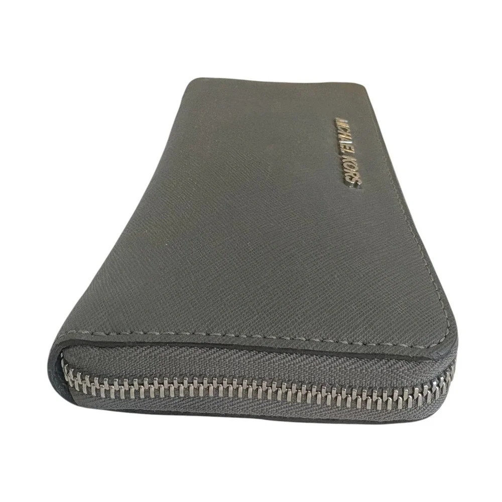 Michael Kors Grey Saffiano Leather Jet Set Continental Zip Around Wallet Large